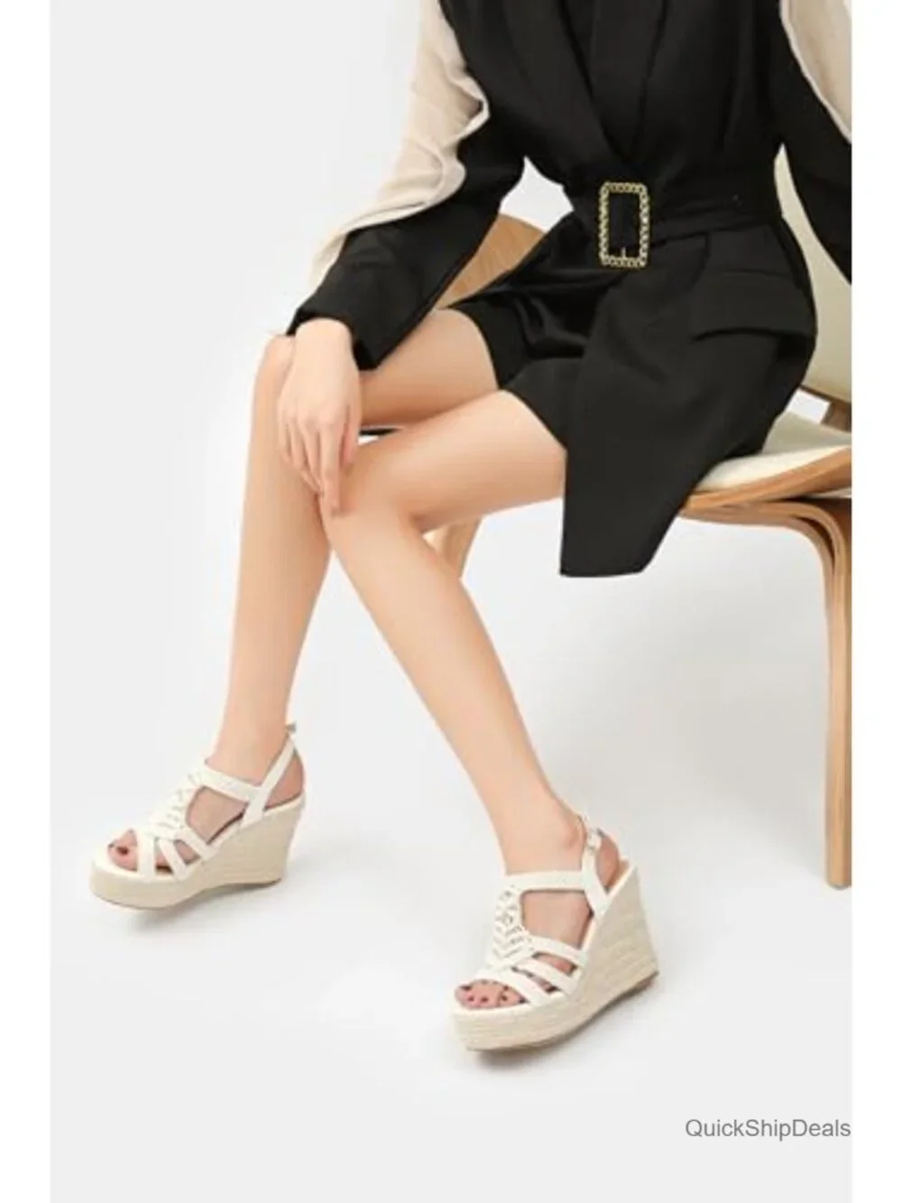 Woven Espadrille Wedge Sandals - White
